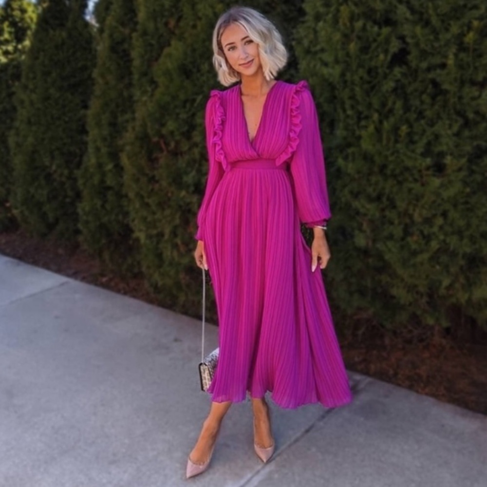 Zara Purple Pleated Ruffle Midi Dress Bloggers Favorite 4387/043 - Picture 10 of 11